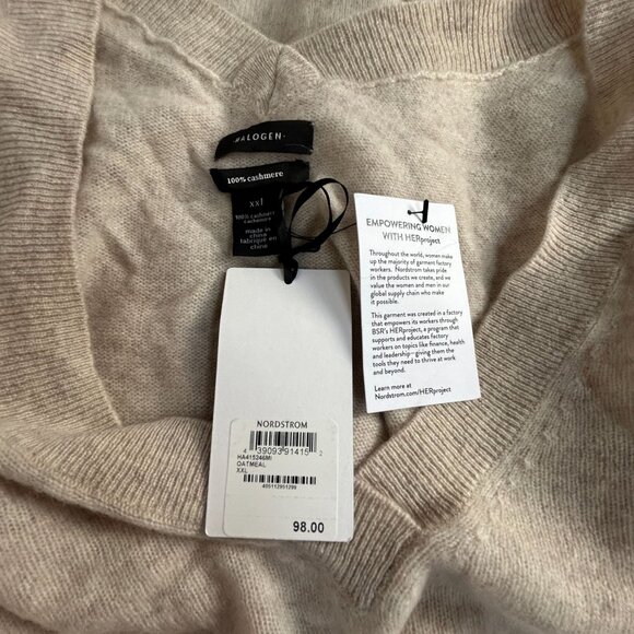 Halogen Womens V-Neck Sweater XXL Beige Oatmeal 100% Cashmere Pullover New $98 - Picture 3 of 7